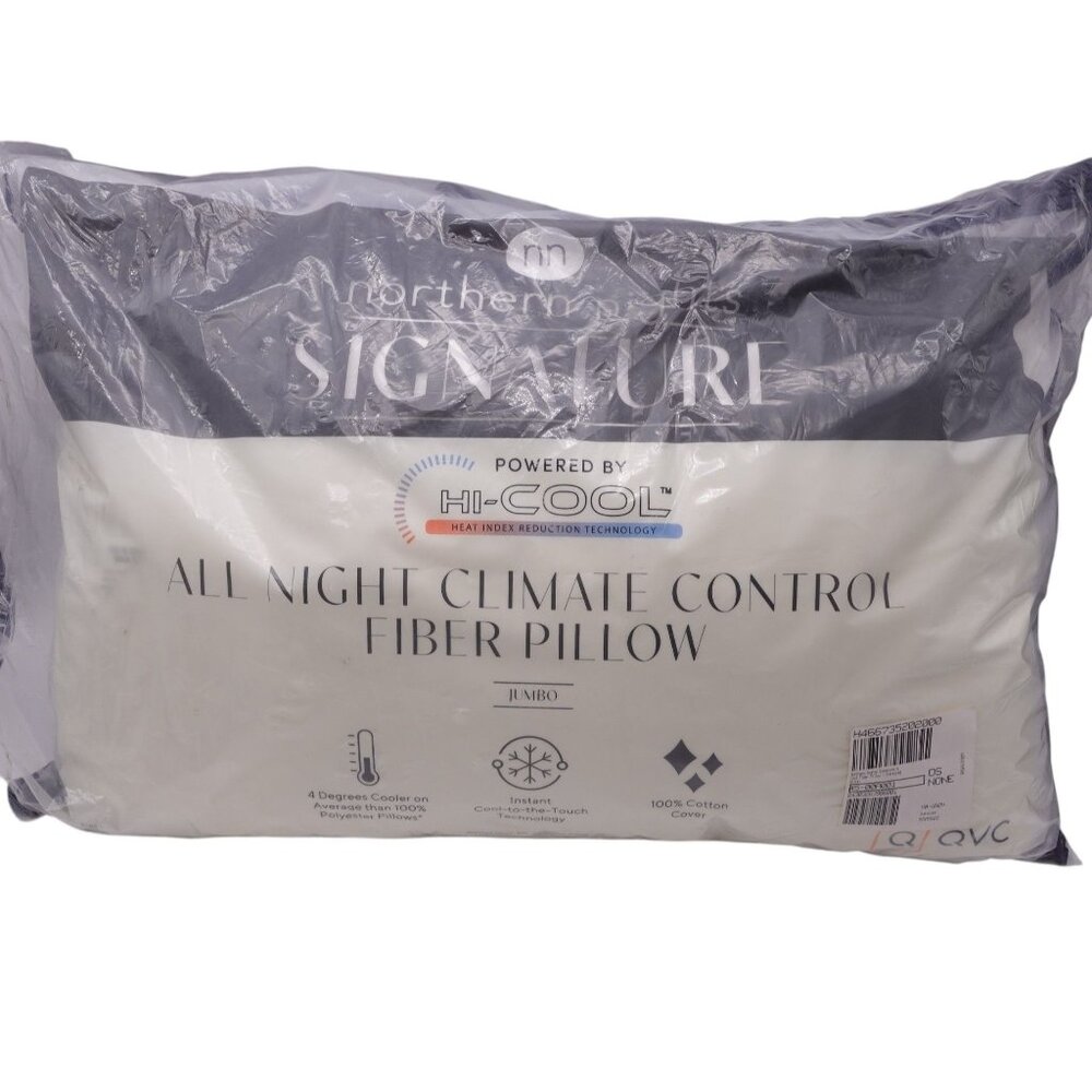 NIP Northern Nights Signature Hi-cool Fiber Pillow OS White Jumbo 100% Cotton
